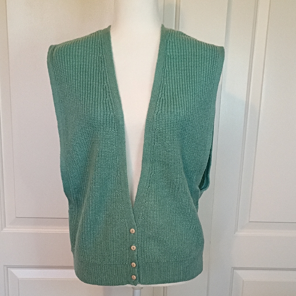 Vintage Tilbury Sea Green V Neck Sweater Knit Vest Size Medium